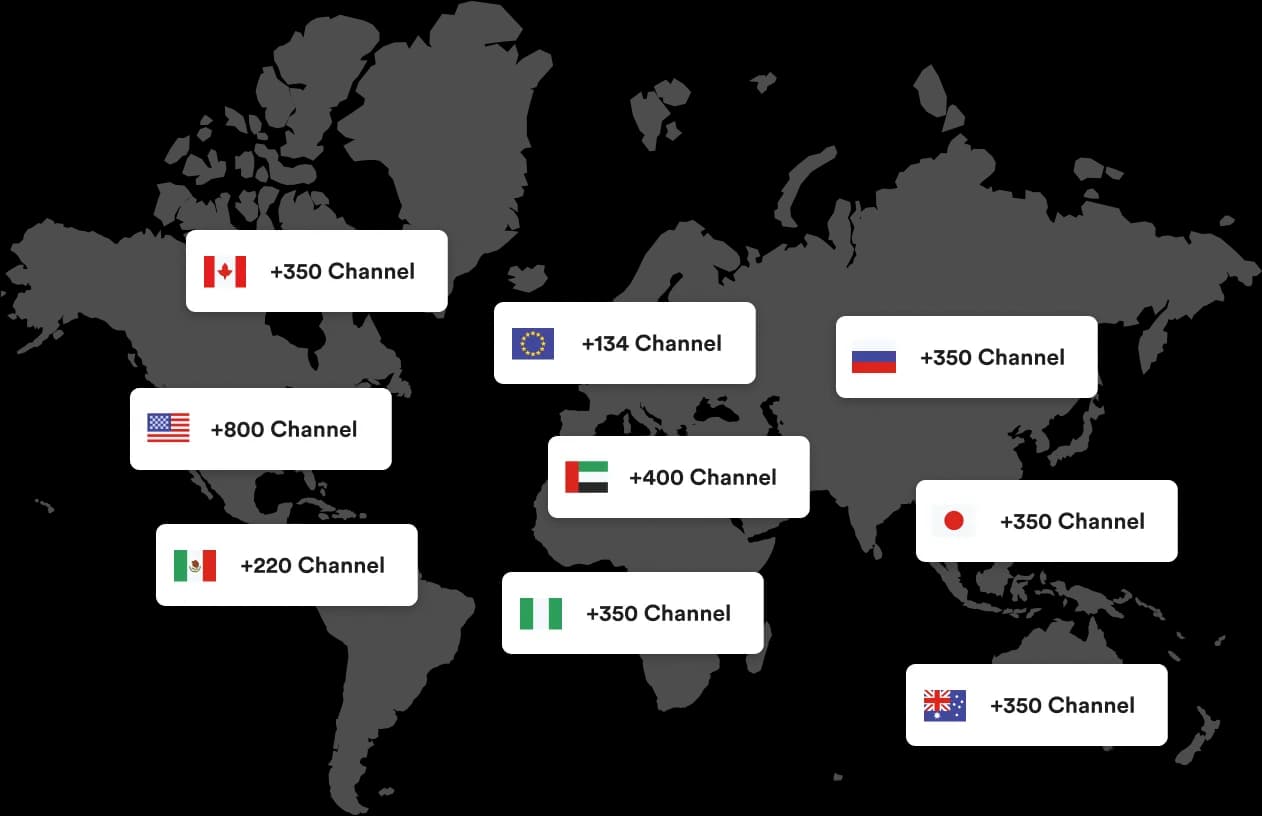 World map with channel coverage